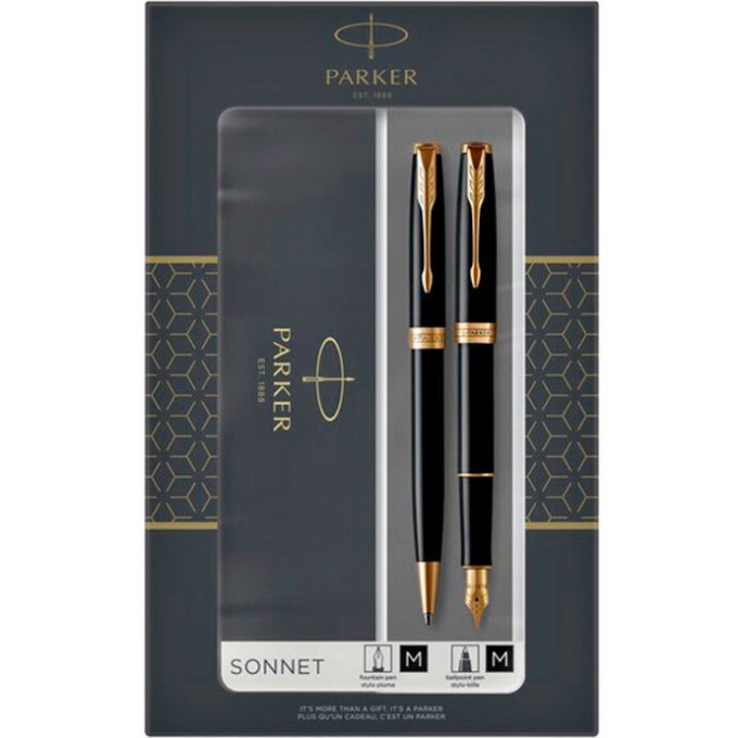 Набор PARKER SONNET LAQBLACK GT перьевая и шариковая ручки 2093371