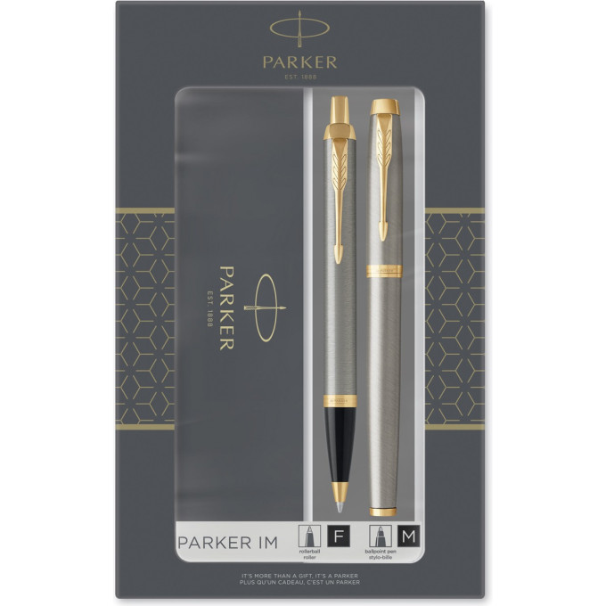Подарочный набор PARKER: IM CORE BRUSHED METAL GT - ручки роллерная и шариковая